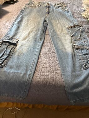 Wild Fable Baggy Cargo Jeans Womens 6/8 Light Wash Wide Leg Y2K Utility Pants